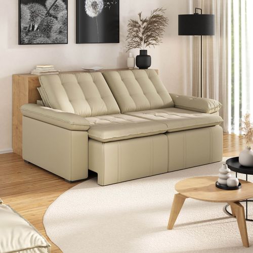 Sofá Cama Palmeira 3 Lugares Retrátil Reclinável 2,20m Veludo com Molas CabeCasa MadeiraOriginals Bege Bege