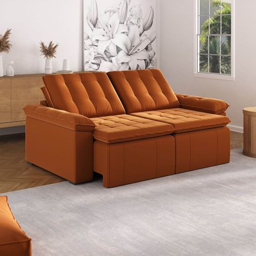 Sofá Cama Palmeira 3 Lugares Retrátil Reclinável 2,20m Veludo com Molas CabeCasa MadeiraOriginals Terracota Terracota