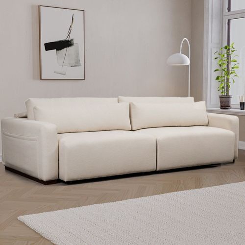 Sofá Essence Retrátil 4 Lugares 240cm CabeCasa MadeiraOriginals Bouclé Off White