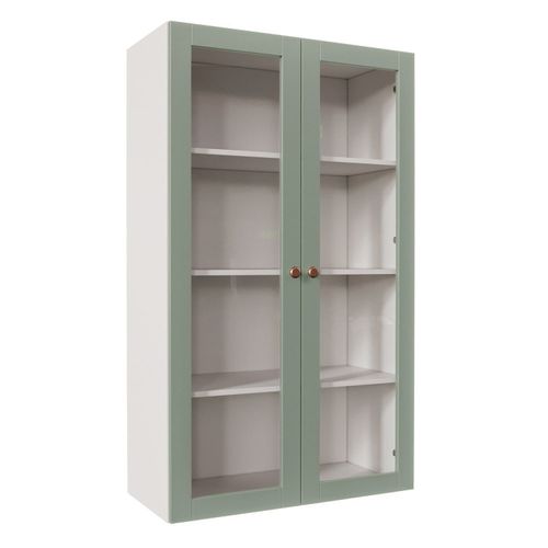 Armário Aéreo 2 Portas 135cm com Porta de Vidro Arizona CabeCasa MadeiraOriginals Branco/Menta