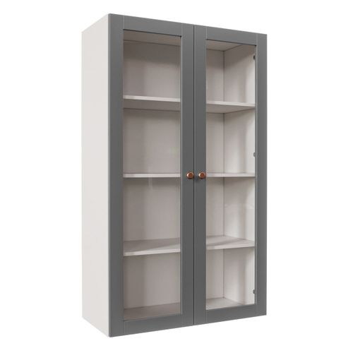Armário Aéreo 2 Portas 135cm com Porta de Vidro Arizona CabeCasa MadeiraOriginals Branco/Cinza