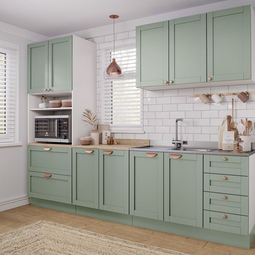 Cozinha Modulada 4 Peças com Torre para Microondas Arizona CabeCasa MadeiraOriginals Verde Menta