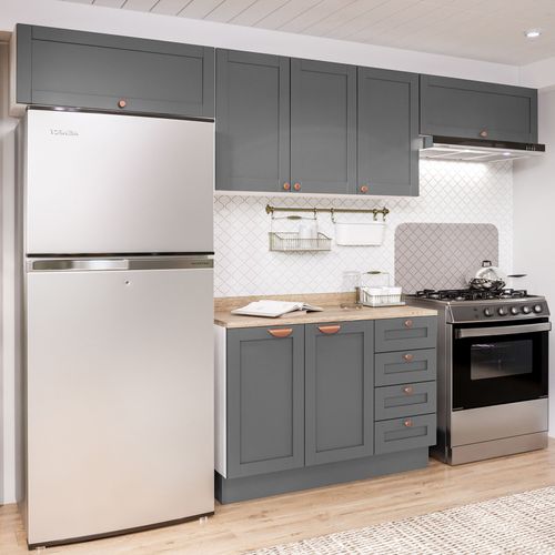 Cozinha Modulada 4 Peças com 3 Aéreos e Balcão 120cm Arizona CabeCasa MadeiraOriginals Branco/Cinza