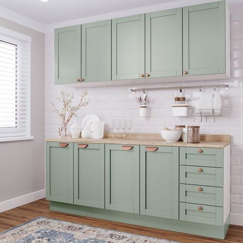 Cozinha Modulada 4 Peças com 2 Aéreos e 2 Balcões Arizona CabeCasa MadeiraOriginals Verde Menta