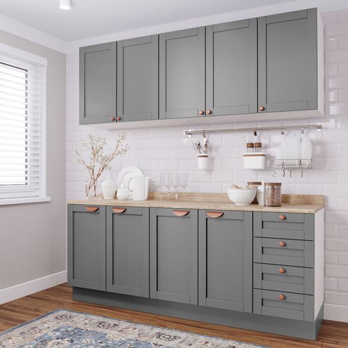 Cozinha Modulada 4 Peças com 2 Aéreos e 2 Balcões Arizona CabeCasa MadeiraOriginals Branco/Cinza