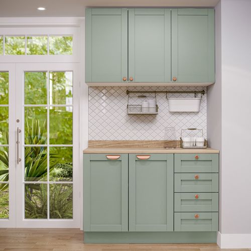 Cozinha Modulada 2 Peças com Balcão e Armário Aéreo Arizona CabeCasa MadeiraOriginals Verde Menta
