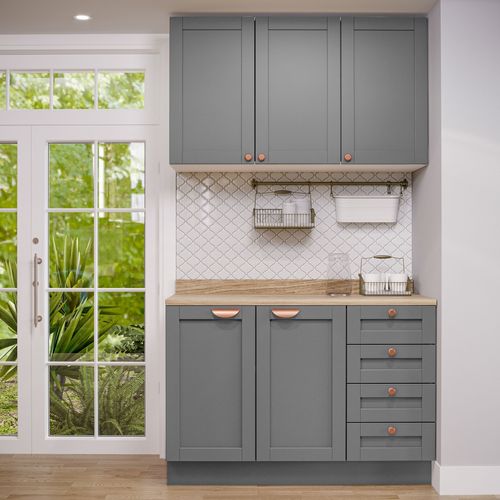 Cozinha Modulada 2 Peças com Balcão e Armário Aéreo Arizona CabeCasa MadeiraOriginals Branco/Cinza