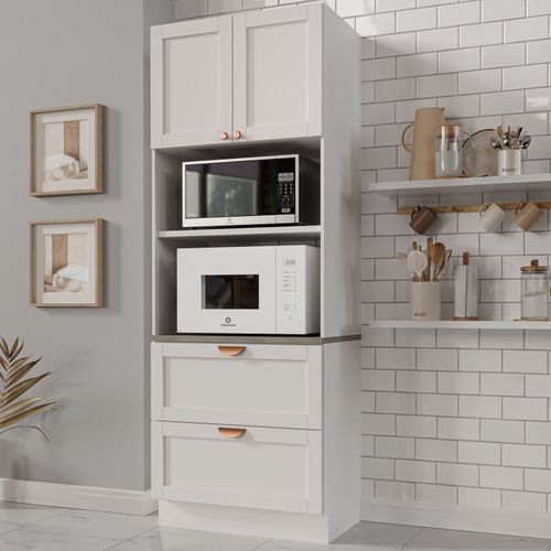 Torre Quente 2 Portas 2 Gavetas 2 Nichos para Forno e Microondas Arizona CabeCasa MadeiraOriginals Branco