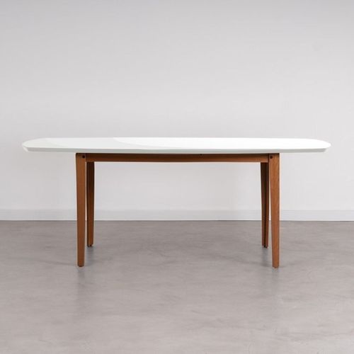 Conjunto Mesa de Jantar Tampo Vidro e MDF 1,80m e 6 Cadeiras Tiê CabeCasa MadeiraOriginals Amendoa/Bege claro