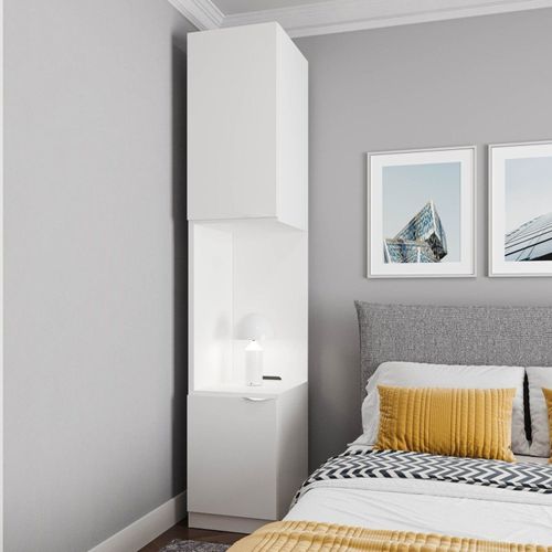 Mesa de Cabeceira Modular Esquerda 2 Portas 1 Gaveta Hera CabeCasa MadeiraOriginals Branco Algodão/Cinza Algodão/Cinza