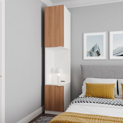 Mesa de Cabeceira Modular Esquerda 2 Portas 1 Gaveta Hera CabeCasa MadeiraOriginals Algodão Louro/Louro Algodão Louro/Louro