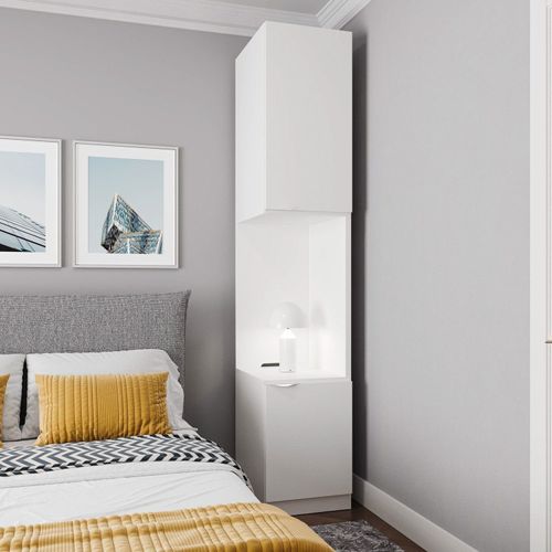 Mesa de Cabeceira Modular Direita 2 Portas 1 Gaveta Hera CabeCasa MadeiraOriginals Branco Algodão/Cinza Algodão/Cinza