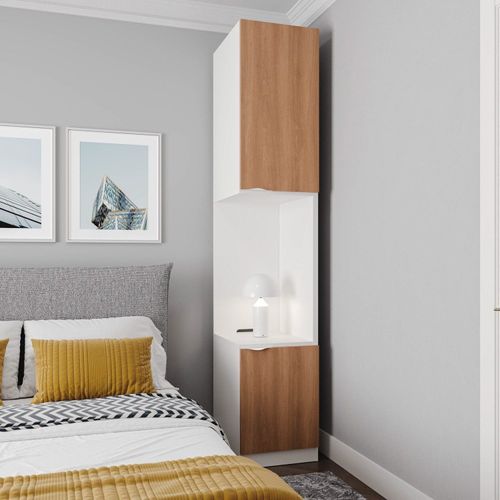 Mesa de Cabeceira Modular Direita 2 Portas 1 Gaveta Hera CabeCasa MadeiraOriginals Algodão Louro/Louro Algodão Louro/Louro