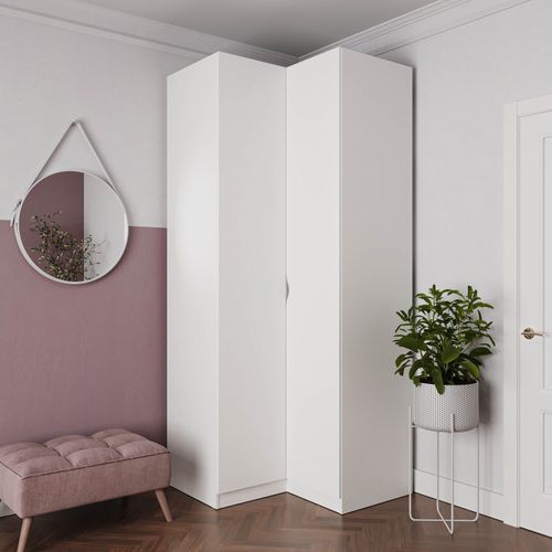 Guarda Roupa de Canto Reto Modular com 3 Prateleiras 2 Gavetas Hera CabeCasa MadeiraOriginals Branco Geada