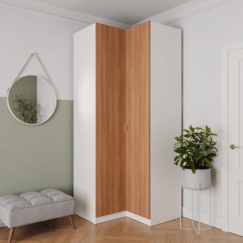 Guarda Roupa de Canto Reto Modular com 3 Prateleiras 2 Gavetas Hera CabeCasa MadeiraOriginals Branco Geada/Louro