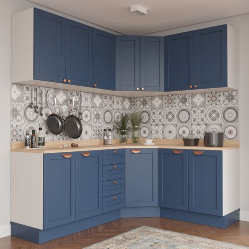 Cozinha Modulada 6 Peças com Tampo 3 Aéreos e 3 Balcões Arizona CabeCasa MadeiraOriginals Branco/Azul
