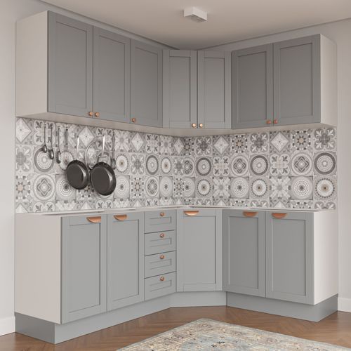 Cozinha Modulada 6 Peças sem Tampo 3 Aéreos e 3 Balcões Arizona CabeCasa MadeiraOriginals Branco/Cinza Claro