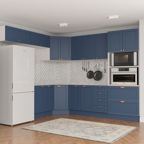 Cozinha Modulada 8 Peças 4 Aéreos 3 Balcões e Torre Quente Arizona CabeCasa MadeiraOriginals Branco e Azul