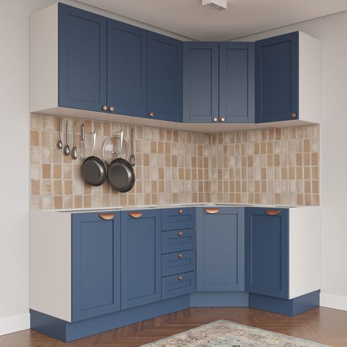 Cozinha Modulada 6 Peças sem Tampo 3 Aéreos 6 Portas e 3 Balcões Arizona CabeCasa MadeiraOriginals Branco/Azul