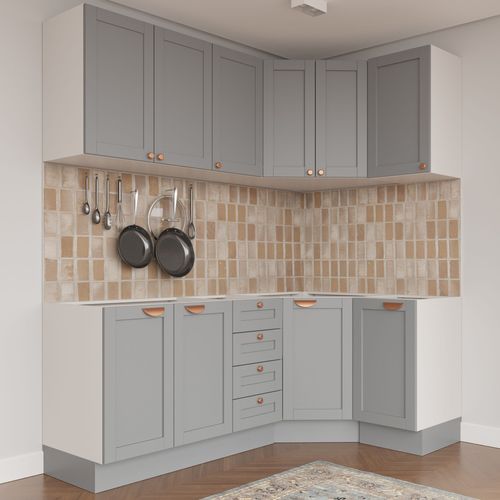 Cozinha Modulada 6 Peças sem Tampo 3 Aéreos 6 Portas e 3 Balcões Arizona CabeCasa MadeiraOriginals Branco/Cinza