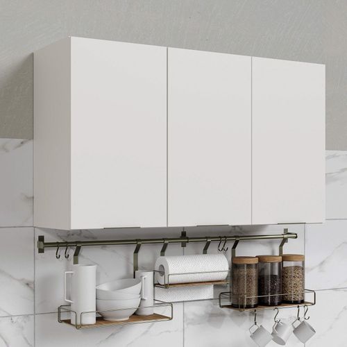 Armário Aéreo 3 Portas Ipanema CabeCasa MadeiraOriginals Branco/Branco