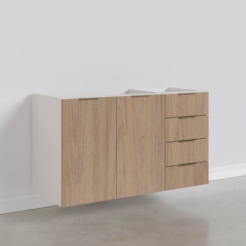Balcão Pia 120cm Sem Tampo Sem Rodapé Puxador 150mm Ipanema CabeCasa MadeiraOriginals Acácia/Branco
