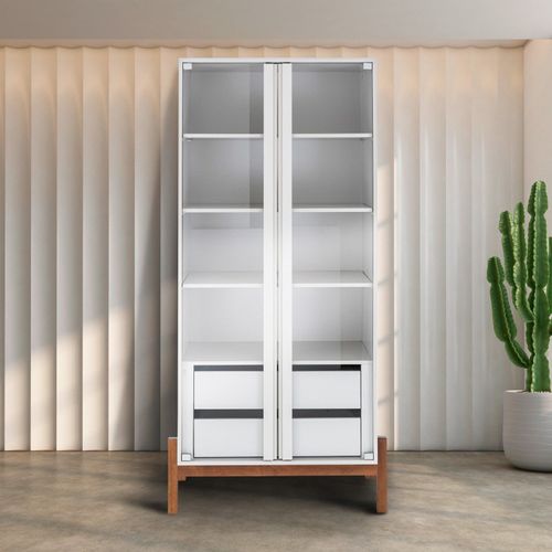 Cristaleira 2 Portas 2 Gavetas MDF Tiê CabeCasa MadeiraOriginals Off White