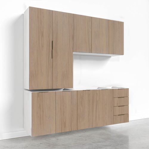 Cozinha Modulada 4 Peças sem Tampo Suspensa 2 Aéreos e 2 Balcões Ipanema Cabecasa Madeiraoriginals Acácia/Branco