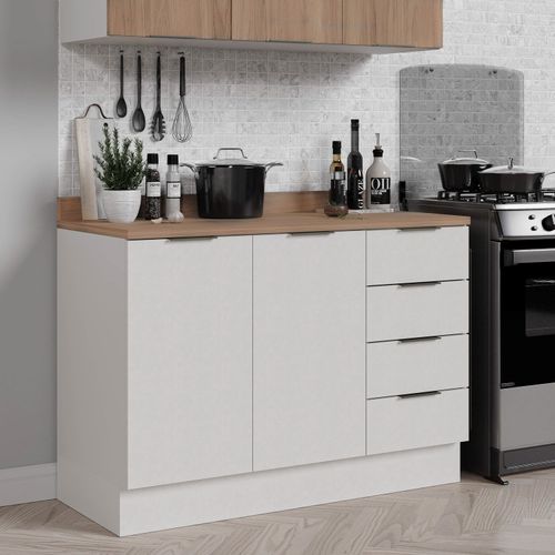 Balcão Pia 2 Portas 4 Gavetas com Tampo e Rodapé Ipanema CabeCasa MadeiraOriginals Branco
