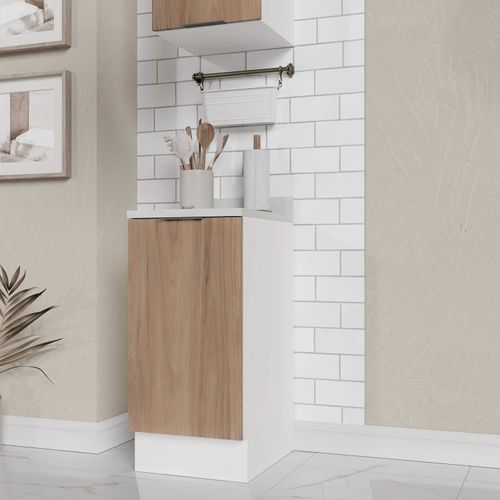 Balcão 1 Porta com Tampo e Rodapé Ipanema CabeCasa MadeiraOriginals Acácia/Branco