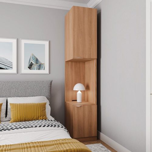 Mesa de Cabeceira Modular Direita 2 Portas 1 Gaveta Hera CabeCasa MadeiraOriginals Marrom Louro Louro