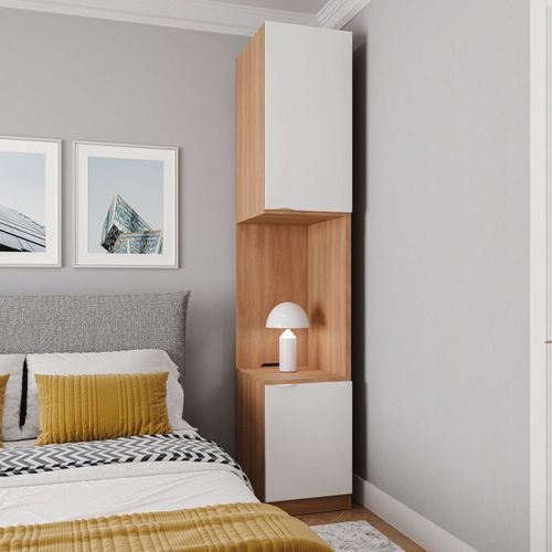 Mesa de Cabeceira Modular Direita 2 Portas 1 Gaveta Hera CabeCasa MadeiraOriginals Marrom Louro/Algodão Louro/Algodão