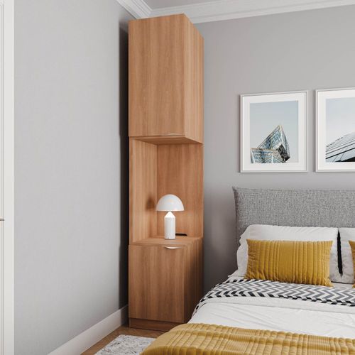 Mesa de Cabeceira Modular Esquerda 2 Portas 1 Gaveta Hera CabeCasa MadeiraOriginals Marrom Louro Louro