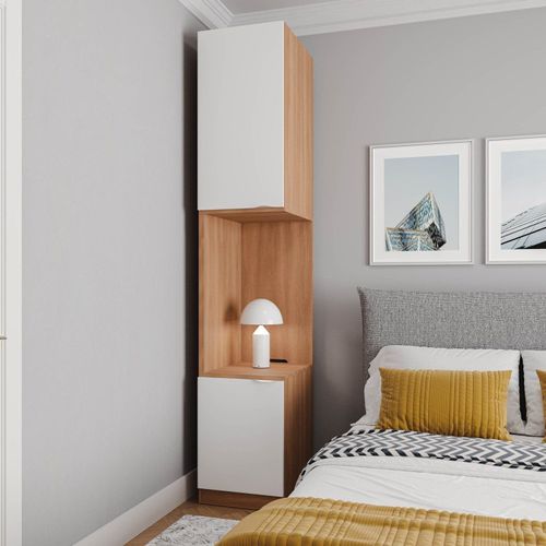 Mesa de Cabeceira Modular Esquerda 2 Portas 1 Gaveta Hera CabeCasa MadeiraOriginals Louro/Algodão