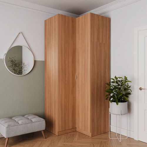 Guarda Roupa de Canto Reto Modular com 3 Prateleiras 2 Gavetas Hera CabeCasa MadeiraOriginals Louro