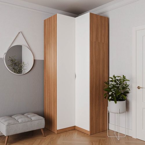 Guarda Roupa de Canto Reto Modular com 3 Prateleiras 2 Gavetas Hera CabeCasa MadeiraOriginals Louro/Branco Geada