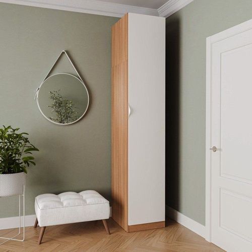 Guarda Roupa 1 Porta com 6 Prateleiras Hera CabeCasa MadeiraOriginals Louro/Branco Geada