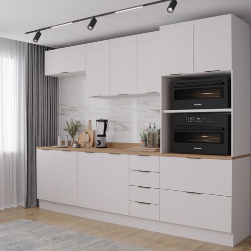 Cozinha Modulada com Tampo 2 Aéreos 2 Balcões 1 Torre Quente Ipanema CabeCasa MadeiraOriginals Branco