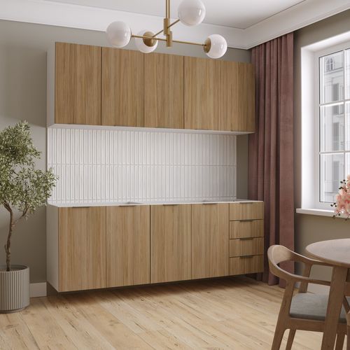 Cozinha Modulada 4 Peças sem Tampo 2 Aéreos e 2 Balcões Ipanema CabeCasa MadeiraOriginals Branco/Acácia
