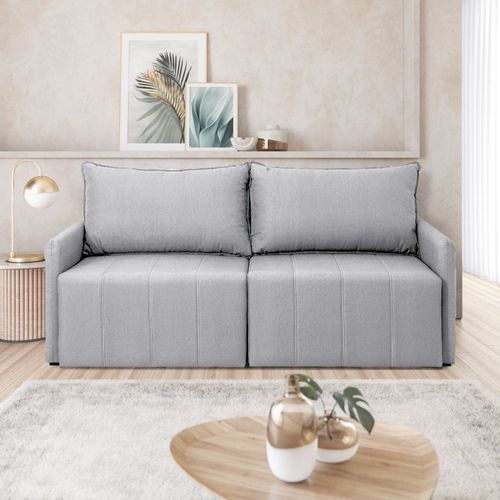 Sofá Cama Baraúna Retrátil e Reclinável 3 lugares 1,80m em Linho CabeCasa MadeiraOriginals Cinza Cinza