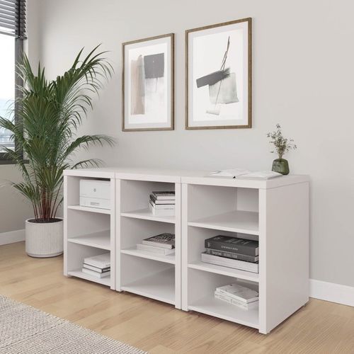 Conjunto Home Office 3 Módulos com Prateleiras Ficus CabeCasa MadeiraOriginals Branco