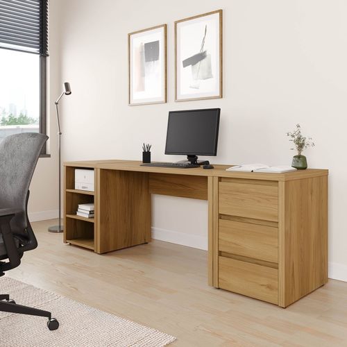 Escrivaninha Mesa Escritório com Gaveteiro e Nicho Ficus 3 Gavetas 220cm CabeCasa MadeiraOriginals Rovere Rovere