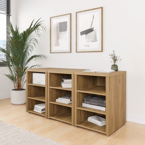 Conjunto Home Office 3 Módulos com Prateleiras Ficus CabeCasa MadeiraOriginals Marrom/Rovere Rovere