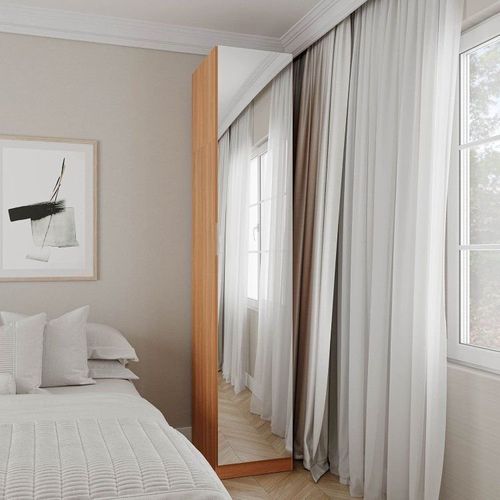Guarda Roupa Modulado 1 Porta com Espelho 6 Prateleiras Hera CabeCasa MadeiraOriginals Louro