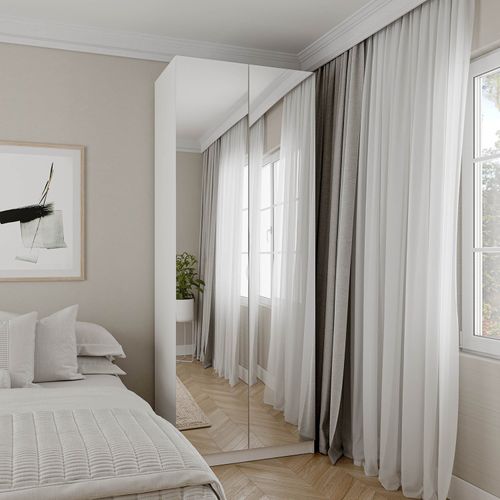 Guarda Roupa Modulado com Espelho 2 Portas com Cabideiro e 2 Gavetas Hera CabeCasa MadeiraOriginals Branco Geada/Cinza
