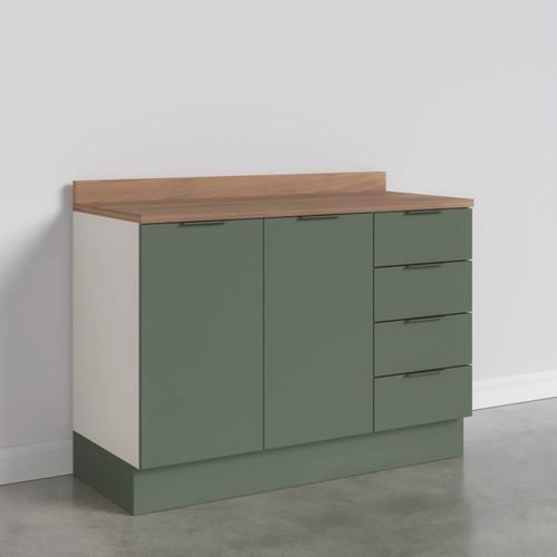 Balcão Pia 2 Portas 4 Gavetas com Tampo e Rodapé Ipanema CabeCasa MadeiraOriginals Verde Folha/Branco