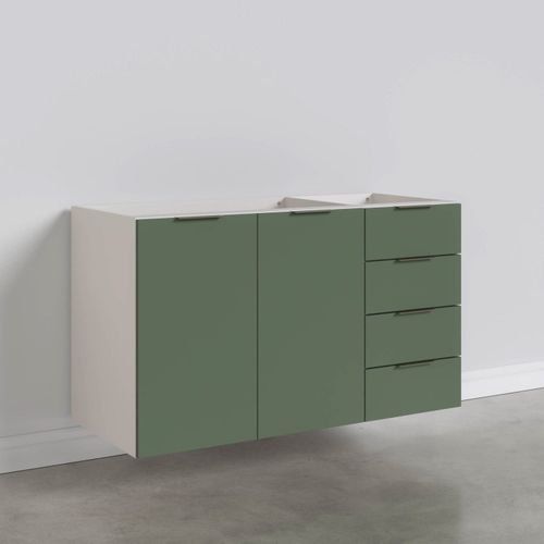 Balcão Pia 2 Portas 4 Gavetas sem Tampo Ipanema CabeCasa MadeiraOriginals Verde Folha/Branco