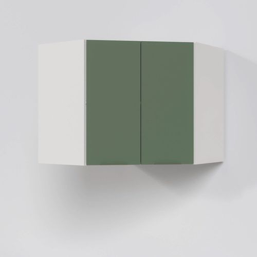Armário Aéreo Canto Oblíquo 2 Portas Ipanema CabeCasa MadeiraOriginals Verde Folha/Branco