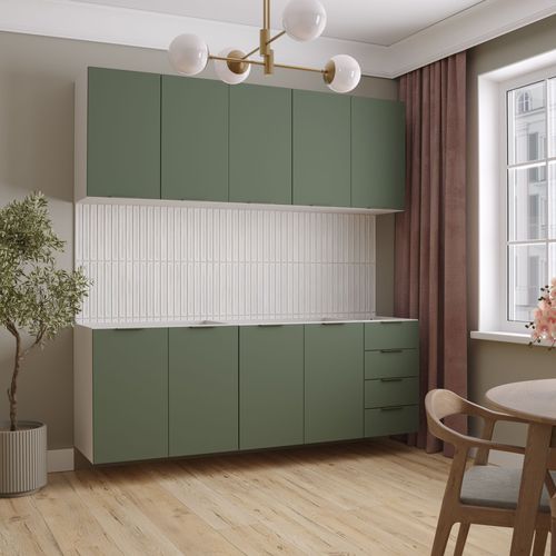 Cozinha Modulada 4 Peças sem Tampo 2 Aéreos e 2 Balcões Ipanema CabeCasa MadeiraOriginals Verde Folha/Branco