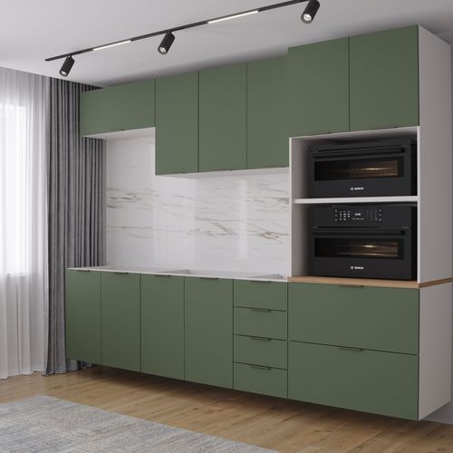 Cozinha Modulada 5 Peças 2 Aéreos 2 Balcões 1 Torre Quente Ipanema CabeCasa MadeiraOriginals Verde Folha/Branco